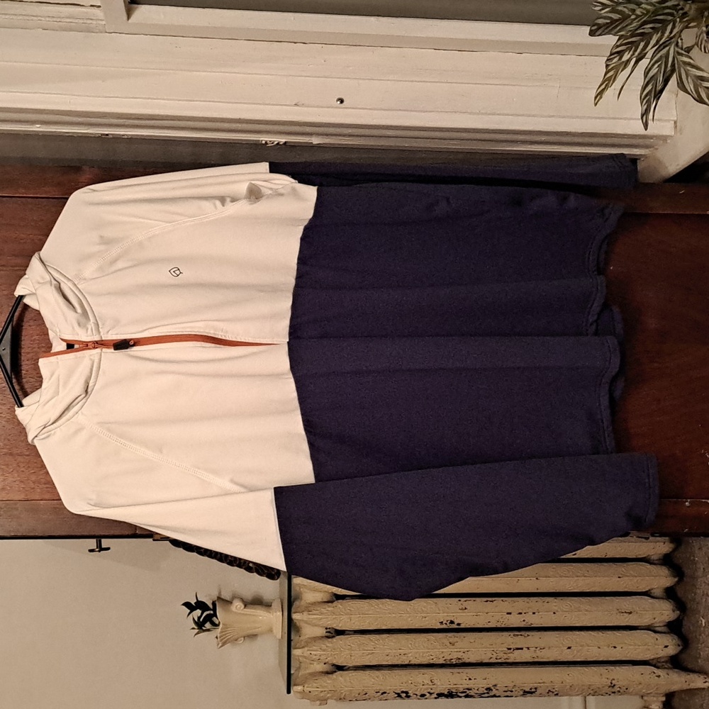 Aspen Men's size XL blue and white w brown zipper colorblock zipup